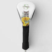 Leuke Kat Zonnebloem Monogram Naam Golfheadcover (Voorkant)
