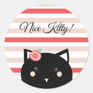 Leuke Kat Zwarte Kat Knuffel Beloning Ronde Sticker