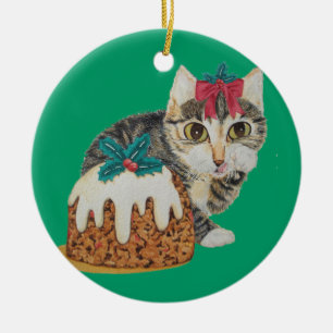 leuke katjes grijze gestreepte kat die keramisch ornament