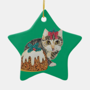 leuke katjes grijze gestreepte kat die keramisch ornament