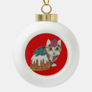 leuke katjes grijze gestreepte kat die keramische bal ornament