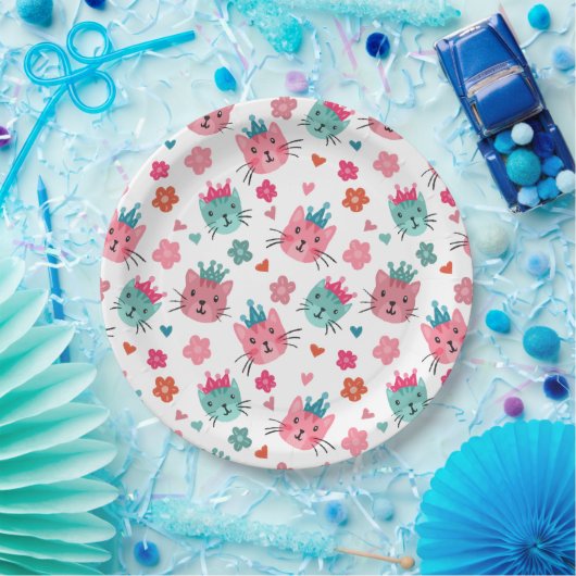 Leuke Katten Bloemen Harten Papieren Bordje (Feest)