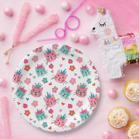 Leuke Katten Bloemen Harten Papieren Bordje (Feest)