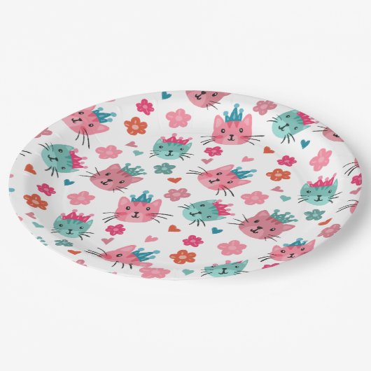 Leuke Katten Bloemen Harten Papieren Bordje (Gekanteld)