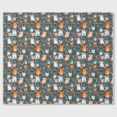 Leuke Katten Botanische Bloemen Patroon Kleurrijke Cadeaupapier (Vlak)