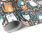 Leuke Katten Botanische Bloemen Patroon Kleurrijke Cadeaupapier (Rol Hoek)