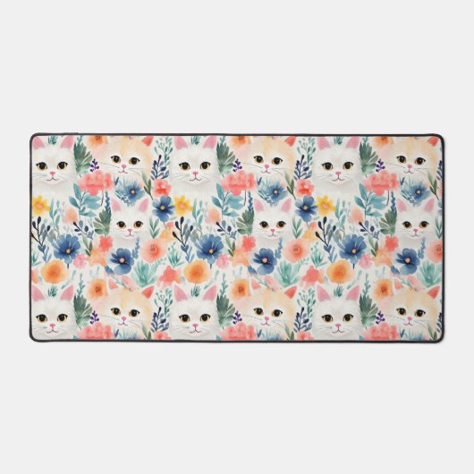 Leuke katten en wilde bloemen patroon bureaumat (Voorkant)
