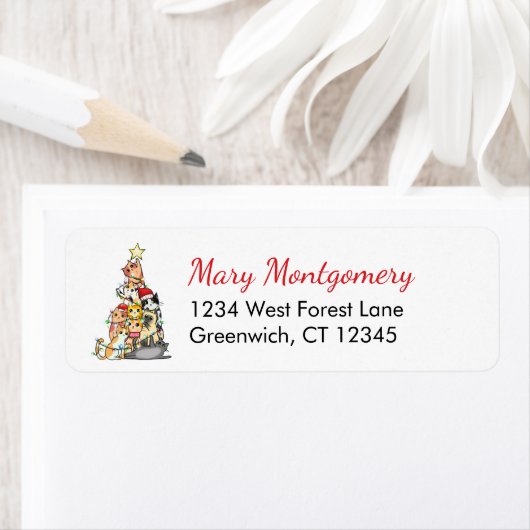 Leuke Katten Kerstboom Retouradres Etiket (Insitu)