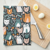 Leuke Katten Kleurrijke Patroon Botanische Bloemen Theedoek (Quarter Fold)