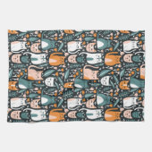 Leuke Katten Kleurrijke Patroon Botanische Bloemen Theedoek (Horizontaal)