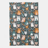 Leuke Katten Kleurrijke Patroon Botanische Bloemen Theedoek (Verticaal)