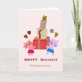 Leuke katten met cadeaus baby roze vakantie kaart