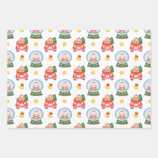 Leuke katten met santa muts meowy kerst inpakpapier vel (Voorkant 3)