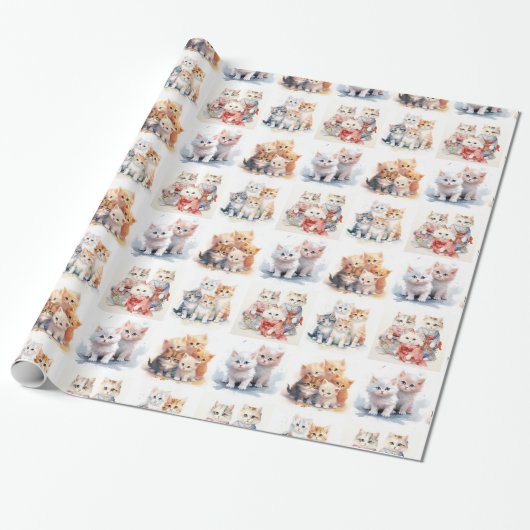 Leuke katten portretten cadeaupapier (Uitgerold)
