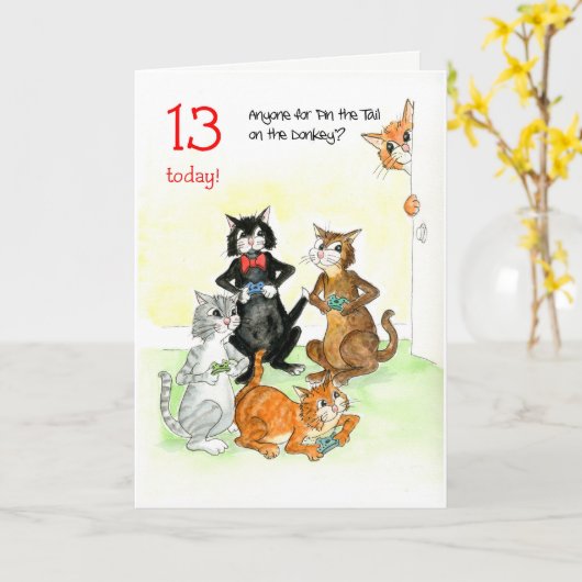 Leuke Katten Spelen Videogame 13e Verjaardag Kaart (Gele Bloem)