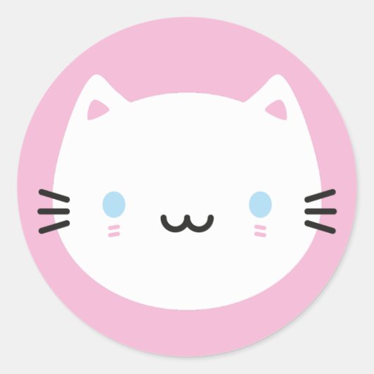 Leuke Katten - Witte Kawaii Kitten Ronde Sticker (Voorkant)