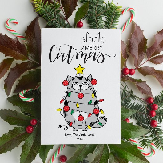 Leuke Kattenboom Huisdier Liefhebber Prettig Kattm Feestdagenkaart