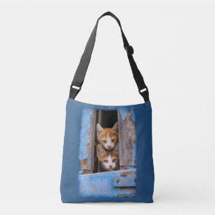 Leuke kattenkittens in  Blauw Venster Foto - Crossbody Tas
