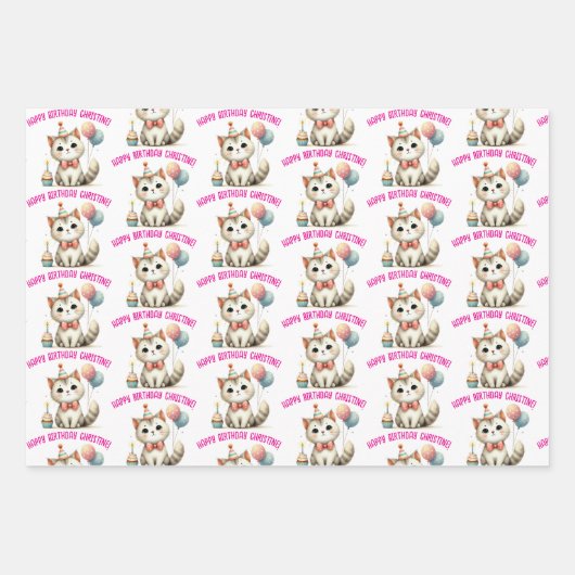 Leuke kattenliefhebber verjaardagscadeau inpakpapier vel (Voorkant 3)