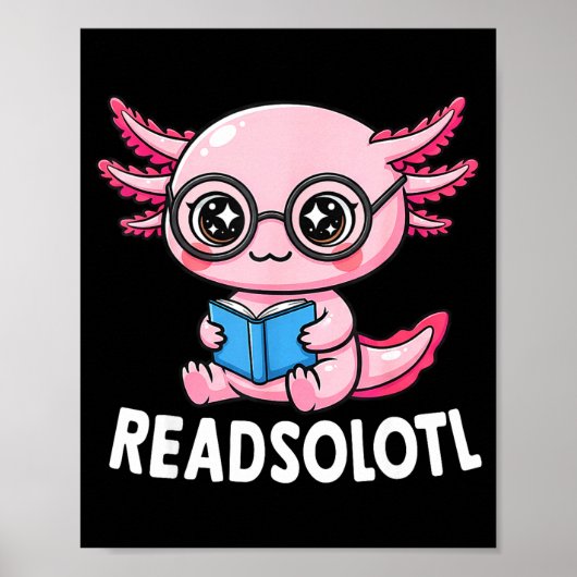 Leuke kawaii axolotl grappig lezen boek poster (Voorkant)