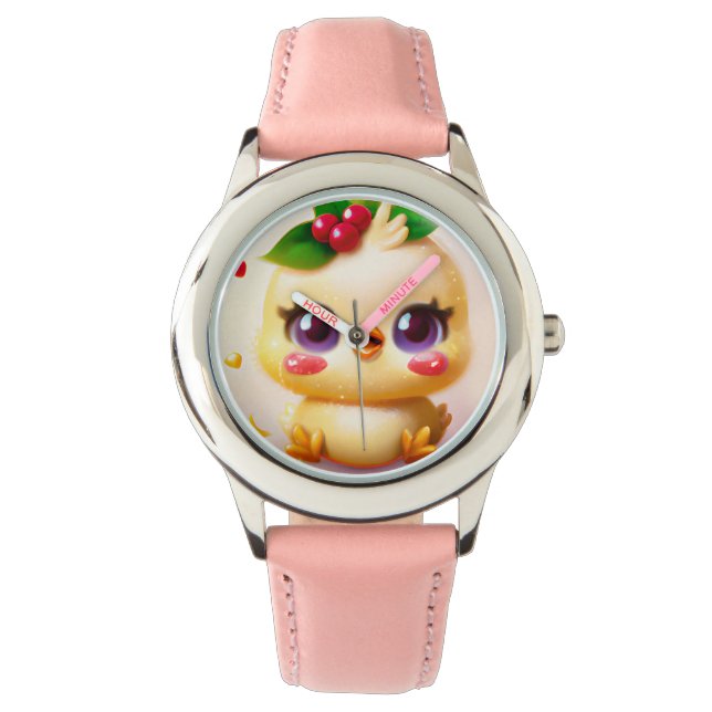Leuke Kawaii Baby Kip met Holly Horloge (Voorkant)