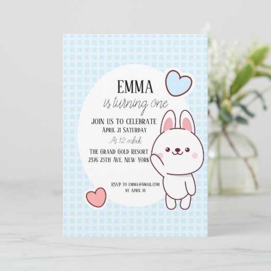 Leuke Kawaii Bunny 1e Verjaardag Kaart (Staand voorkant)