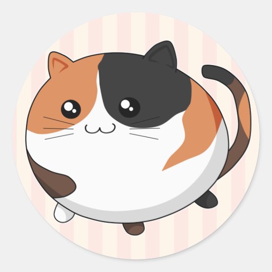 Leuke Kawaii Calico kitty cat Ronde Sticker (Voorkant)