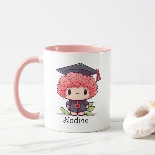 Leuke Kawaii Cartoon gepersonaliseerd Afstuderen Mok (Met donut)