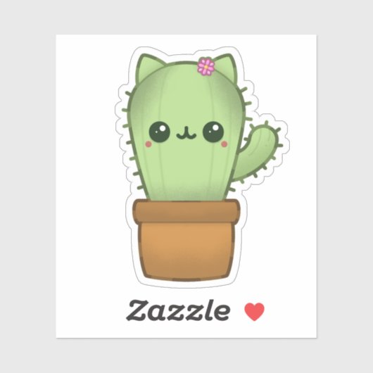 Leuke Kawaii Cartoon Kat Cactus Sticker (Vel)