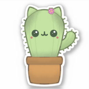 Leuke Kawaii Cartoon Kat Cactus Sticker