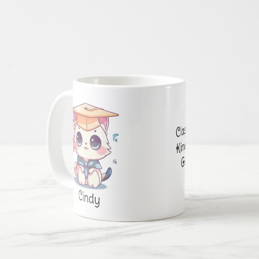Leuke Kawaii Cat gepersonaliseerd Afstuderen Koffiemok (Voorkant links)