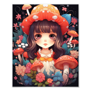Leuke Kawaii Chibi Mushroom Foto Afdruk
