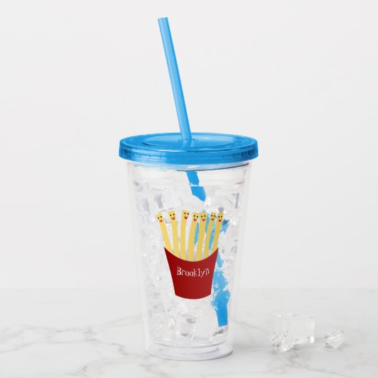Leuke kawaii frietjes fastfood cartoon illustratie acryl drinkbeker (Voorkant ijs)