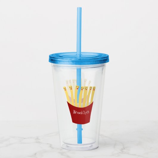 Leuke kawaii frietjes fastfood cartoon illustratie acryl drinkbeker (Voorkant)