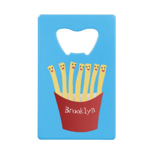 Leuke kawaii frietjes fastfood cartoon illustratie creditkaart flessenopener