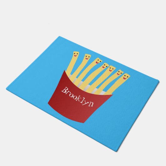 Leuke kawaii frietjes fastfood cartoon illustratie deurmat (Schuin)
