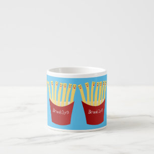 Leuke kawaii frietjes fastfood cartoon illustratie espresso kop