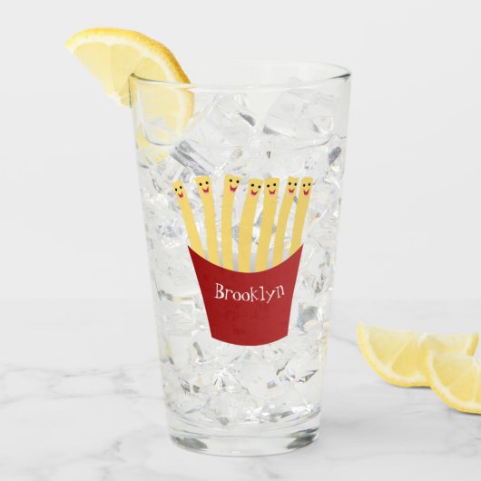 Leuke kawaii frietjes fastfood cartoon illustratie glas (Voorkant ijs)