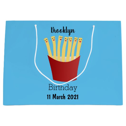 Leuke kawaii frietjes fastfood cartoon illustratie groot cadeauzakje (Voorkant)