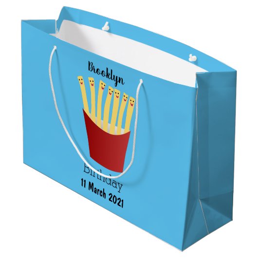 Leuke kawaii frietjes fastfood cartoon illustratie groot cadeauzakje (Achterkant Gekanteld)