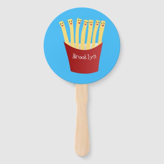 Leuke kawaii frietjes fastfood cartoon illustratie handwaaier (Voorkant)