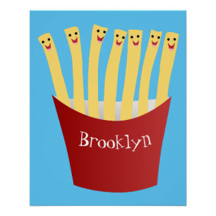 Leuke kawaii frietjes fastfood cartoon illustratie perfect poster