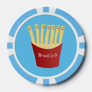 Leuke kawaii frietjes fastfood cartoon illustratie poker chips