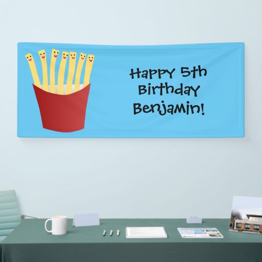 Leuke kawaii frietjes fastfood cartoon illustratie spandoek (Beurs)