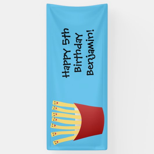 Leuke kawaii frietjes fastfood cartoon illustratie spandoek (Verticaal)