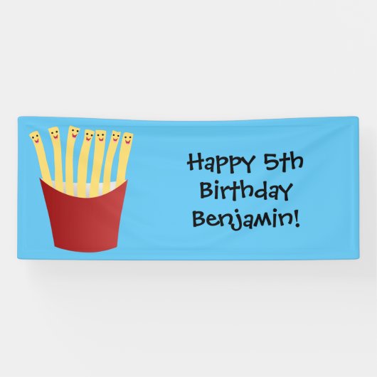 Leuke kawaii frietjes fastfood cartoon illustratie spandoek (Horizontaal)