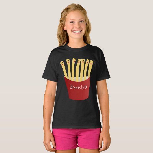 Leuke kawaii frietjes fastfood cartoon illustratie t-shirt (Voorkant volledig)