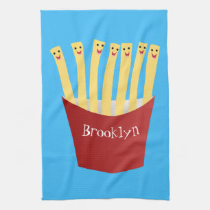 Leuke kawaii frietjes fastfood cartoon illustratie theedoek