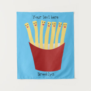 Leuke kawaii frietjes fastfood cartoon illustratie wandkleed