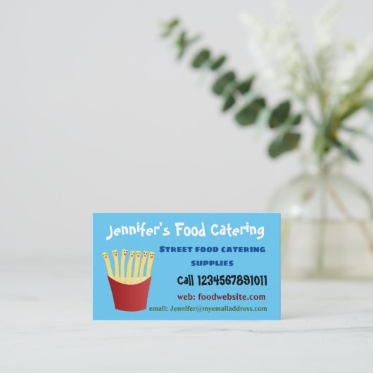 Leuke kawaii frietjes fastfood cartoon visitekaartje (Staand voorkant)